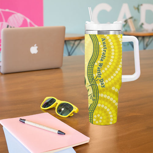 Australia Wattle Day Tumbler With Handle Sulphur-crested Cockatoo Aboriginal Pattern