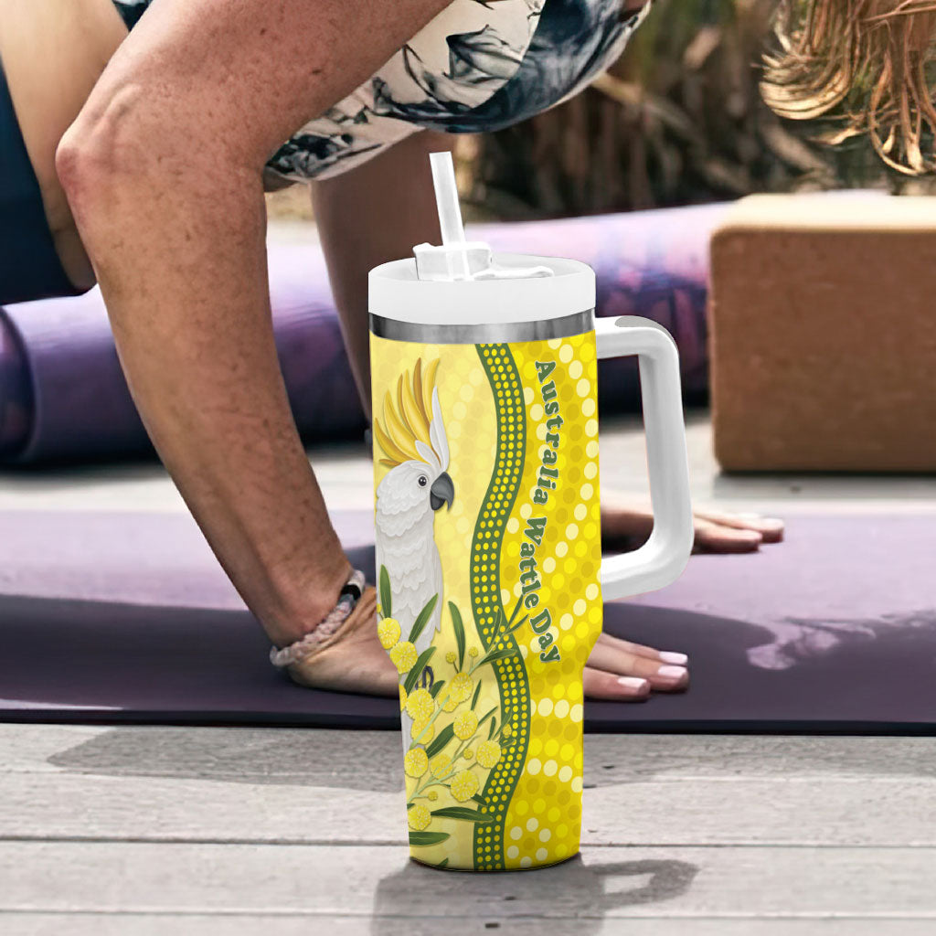 Australia Wattle Day Tumbler With Handle Sulphur-crested Cockatoo Aboriginal Pattern