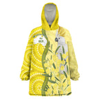 Australia Wattle Day Wearable Blanket Hoodie Sulphur-crested Cockatoo Aboriginal Pattern