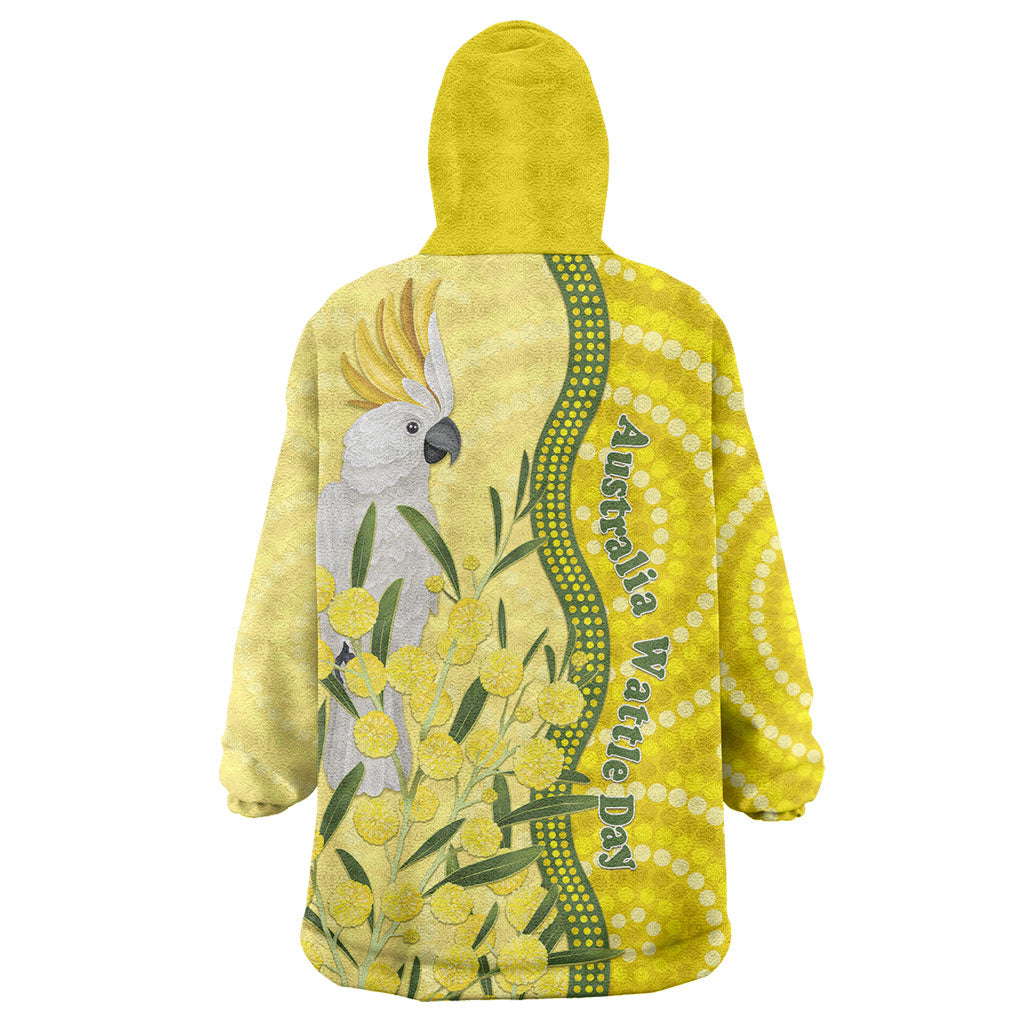 Australia Wattle Day Wearable Blanket Hoodie Sulphur-crested Cockatoo Aboriginal Pattern