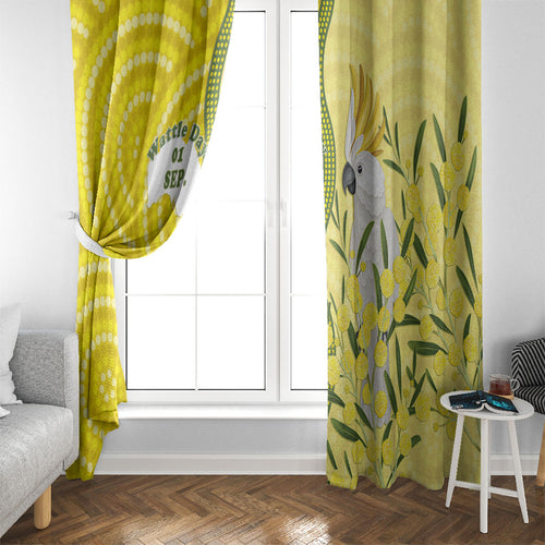 Australia Wattle Day Window Curtain Sulphur-crested Cockatoo Aboriginal Pattern