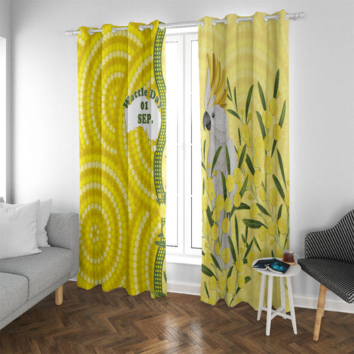 Australia Wattle Day Window Curtain Sulphur-crested Cockatoo Aboriginal Pattern