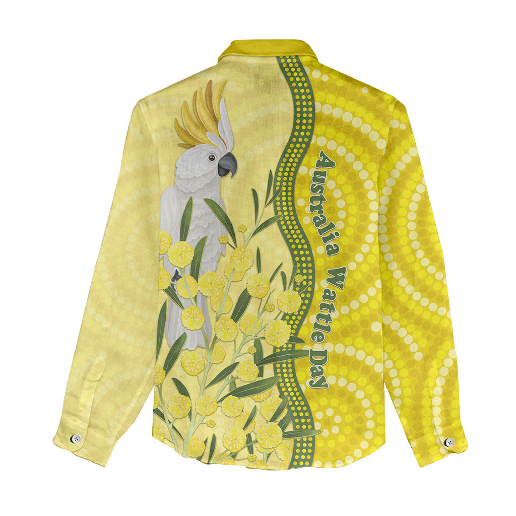 Australia Wattle Day Women Casual Shirt Sulphur-crested Cockatoo Aboriginal Pattern