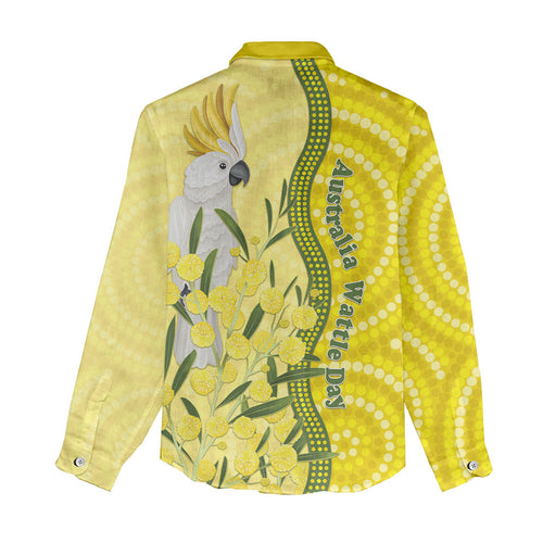 Australia Wattle Day Women Casual Shirt Sulphur-crested Cockatoo Aboriginal Pattern
