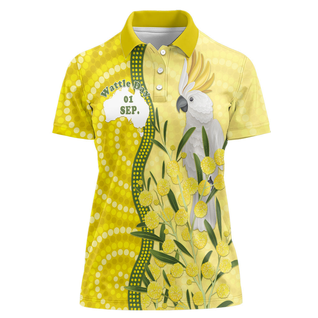 Australia Wattle Day Women Polo Shirt Sulphur-crested Cockatoo Aboriginal Pattern