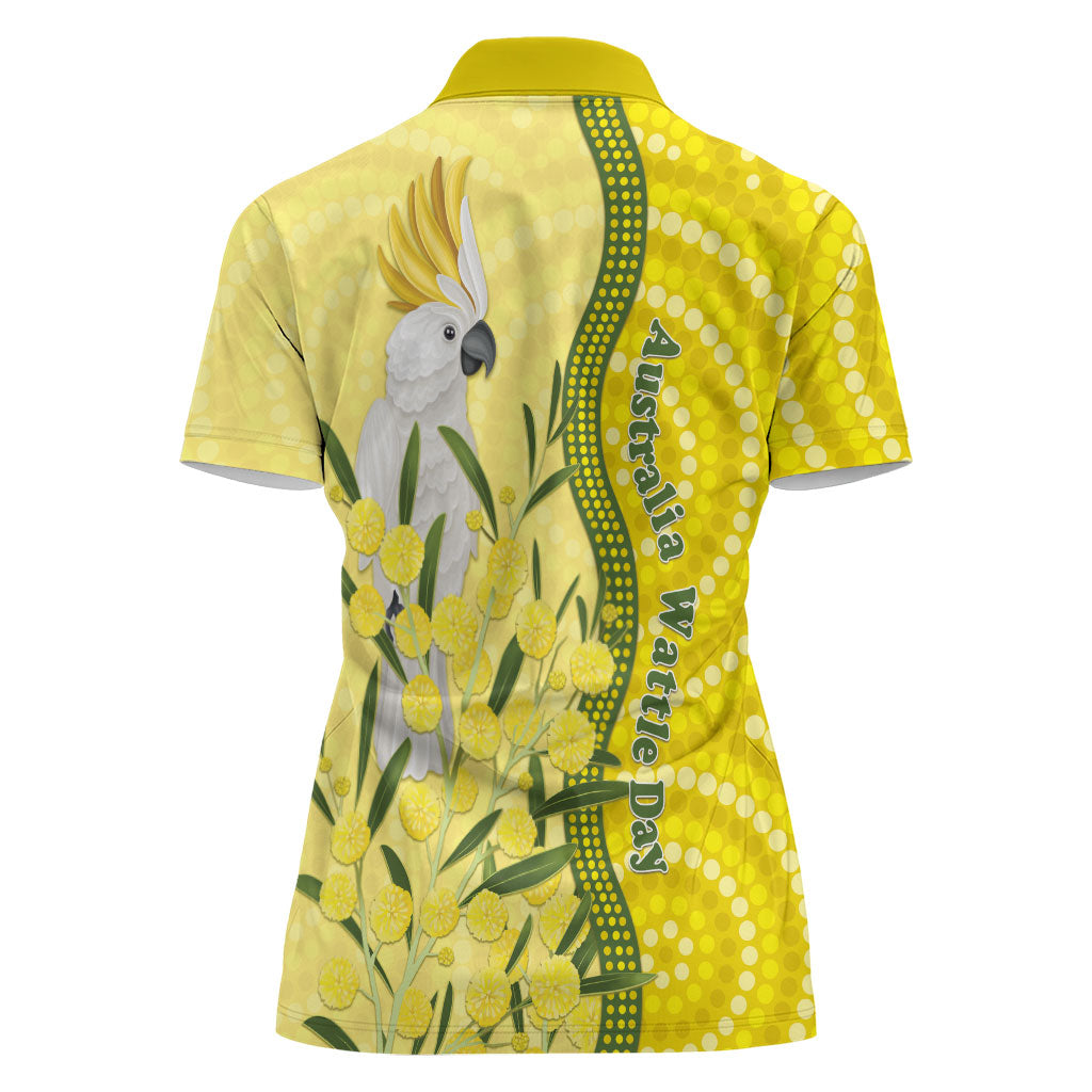 Australia Wattle Day Women Polo Shirt Sulphur-crested Cockatoo Aboriginal Pattern