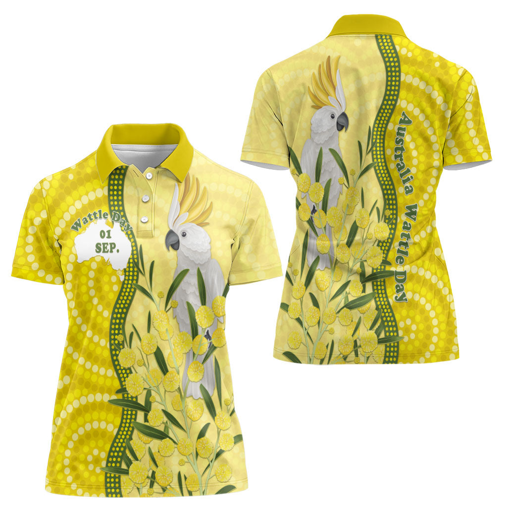 Australia Wattle Day Women Polo Shirt Sulphur-crested Cockatoo Aboriginal Pattern