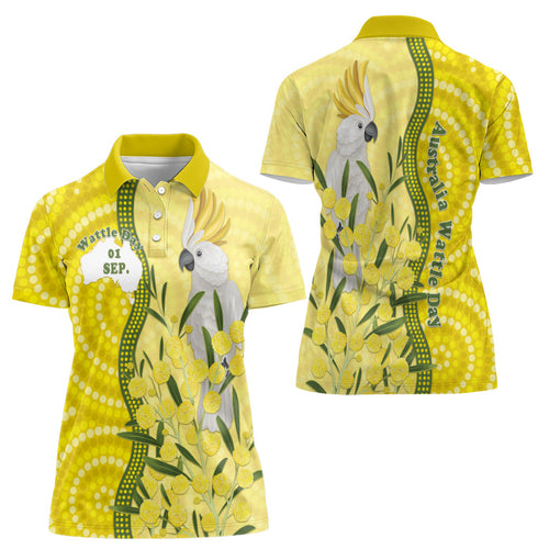 Australia Wattle Day Women Polo Shirt Sulphur-crested Cockatoo Aboriginal Pattern