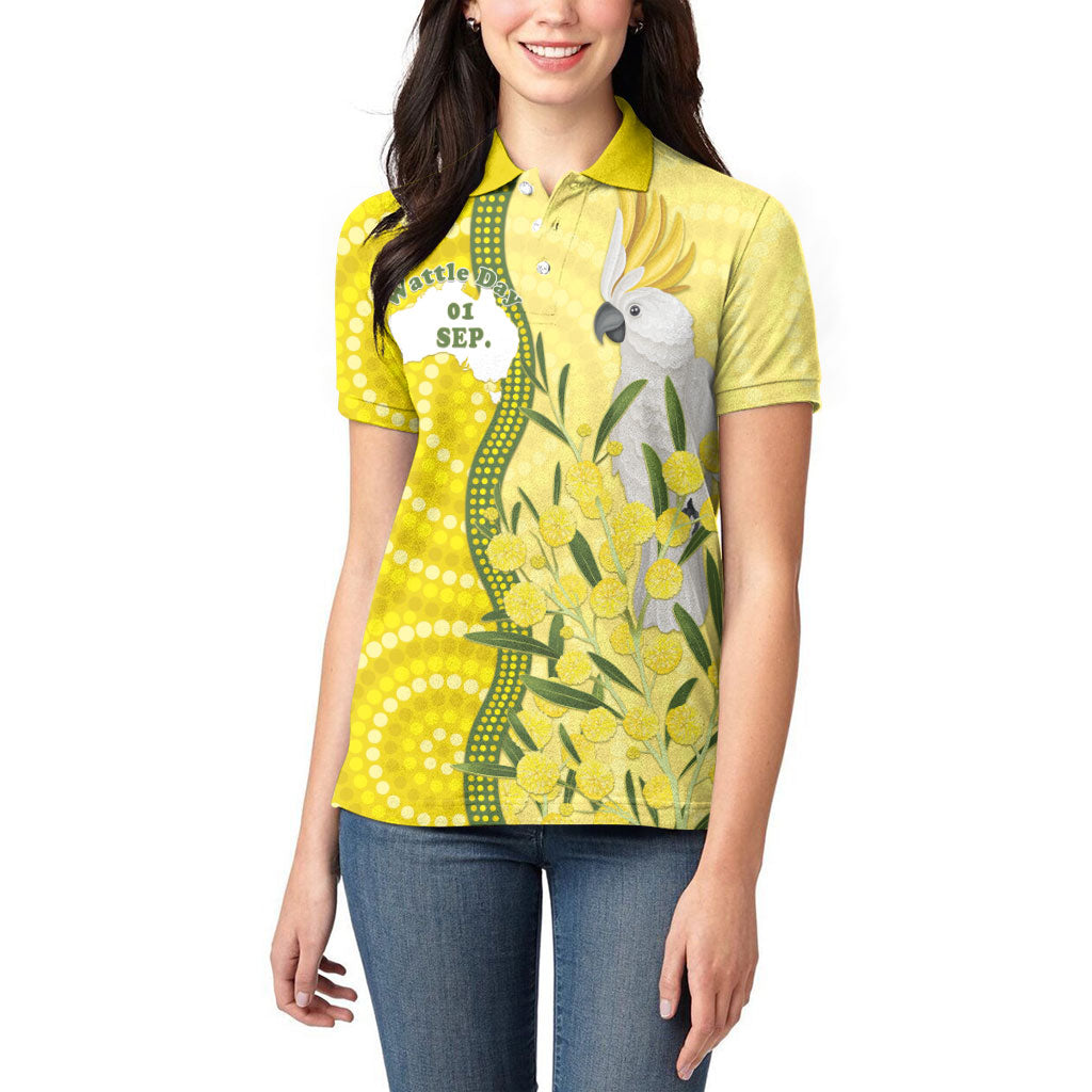 Australia Wattle Day Women Polo Shirt Sulphur-crested Cockatoo Aboriginal Pattern