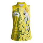 Australia Wattle Day Women Sleeveless Polo Shirt Sulphur-crested Cockatoo Aboriginal Pattern