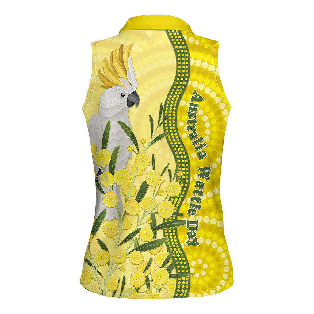 Australia Wattle Day Women Sleeveless Polo Shirt Sulphur-crested Cockatoo Aboriginal Pattern