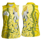 Australia Wattle Day Women Sleeveless Polo Shirt Sulphur-crested Cockatoo Aboriginal Pattern