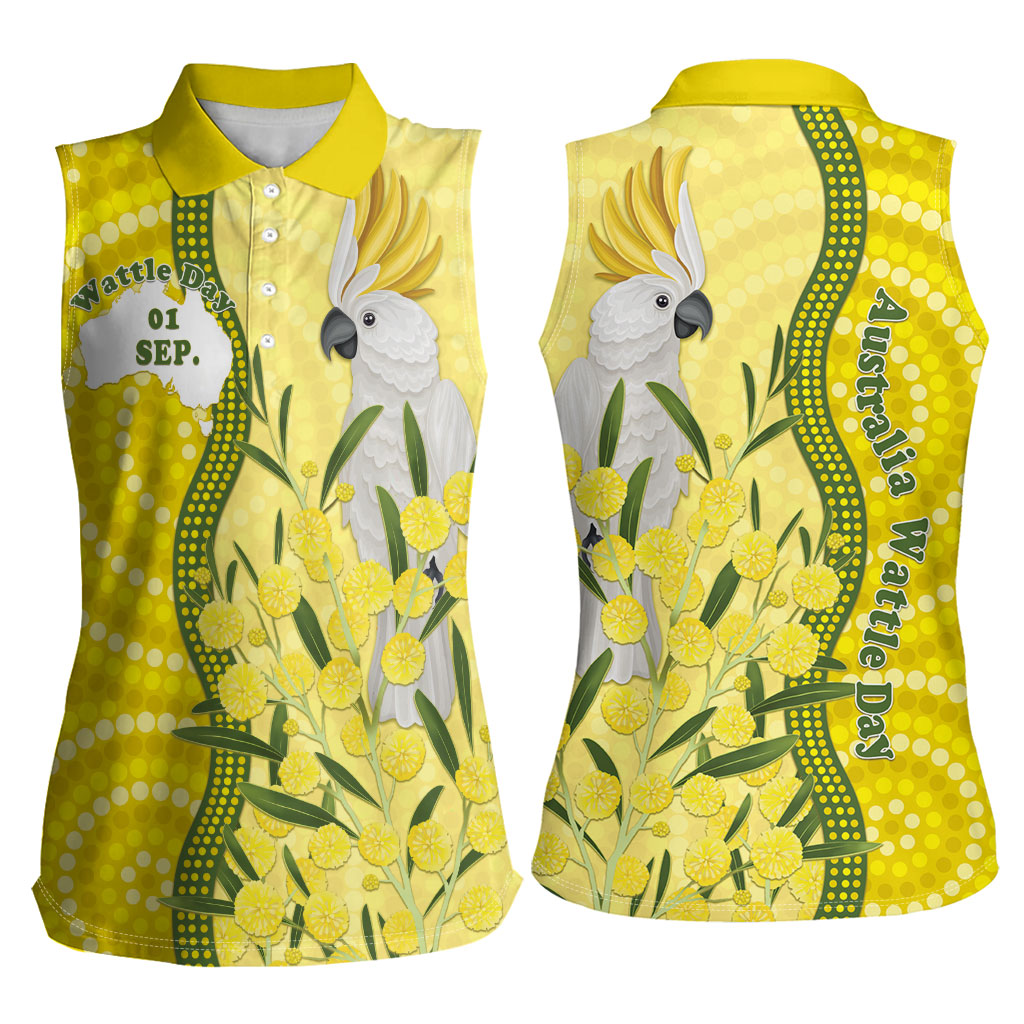 Australia Wattle Day Women Sleeveless Polo Shirt Sulphur-crested Cockatoo Aboriginal Pattern