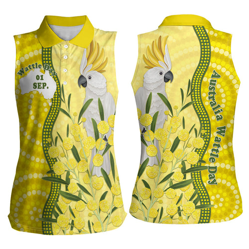 Australia Wattle Day Women Sleeveless Polo Shirt Sulphur-crested Cockatoo Aboriginal Pattern