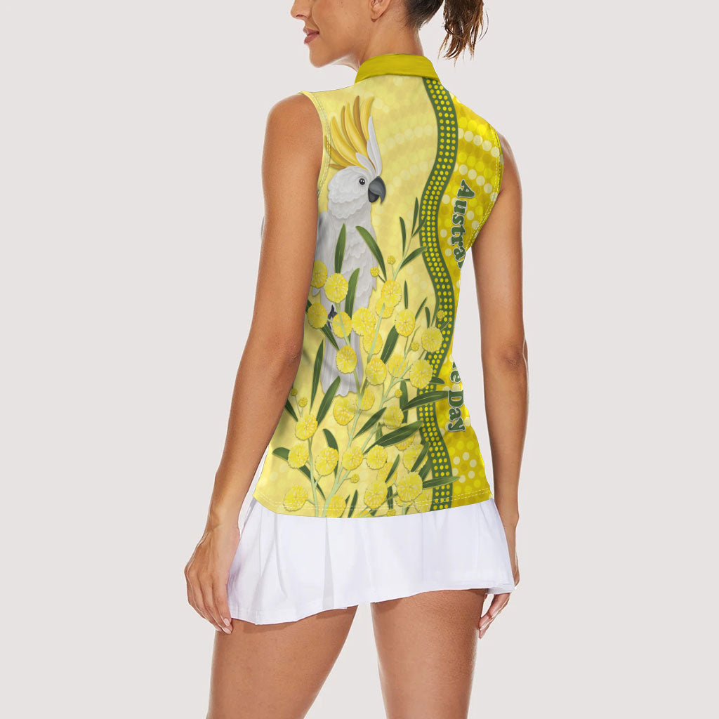 Australia Wattle Day Women Sleeveless Polo Shirt Sulphur-crested Cockatoo Aboriginal Pattern