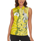 Australia Wattle Day Women Sleeveless Polo Shirt Sulphur-crested Cockatoo Aboriginal Pattern