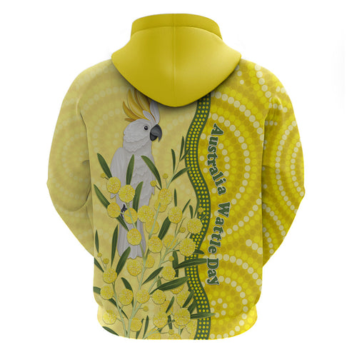 Australia Wattle Day Zip Hoodie Sulphur-crested Cockatoo Aboriginal Pattern