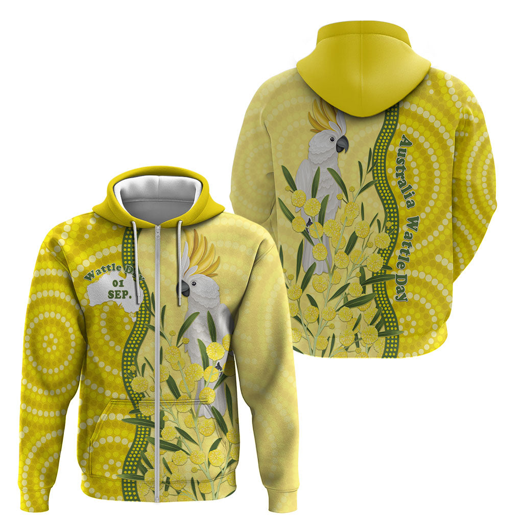 Australia Wattle Day Zip Hoodie Sulphur-crested Cockatoo Aboriginal Pattern
