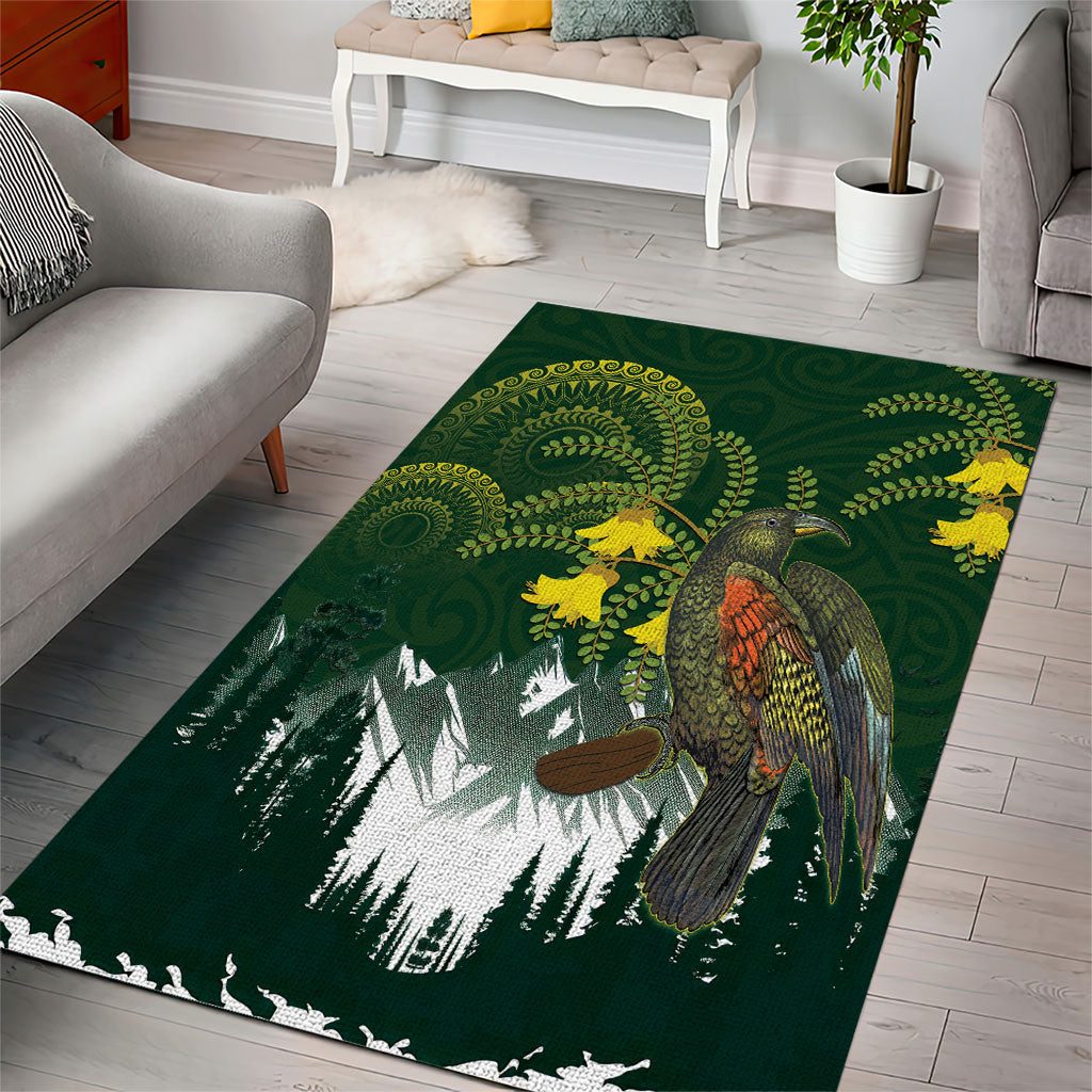 Kea Bird Kowhai New Zealand Area Rug Mountain Landscape Maori Art