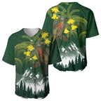 Kea Bird Kowhai New Zealand Baseball Jersey Mountain Landscape Maori Art