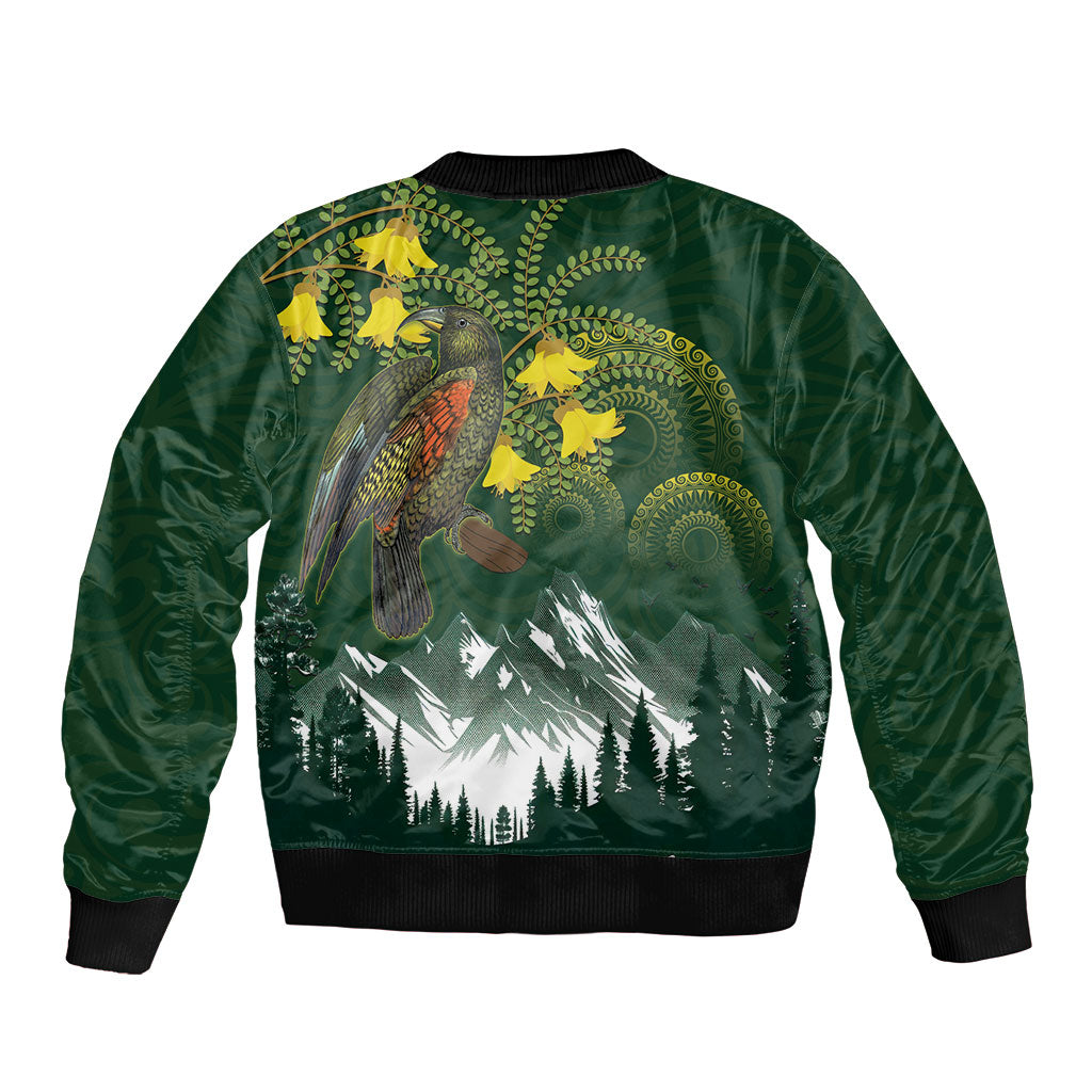 Kea Bird Kowhai New Zealand Bomber Jacket Mountain Landscape Maori Art