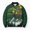 Kea Bird Kowhai New Zealand Bomber Puffer Jacket Mountain Landscape Maori Art