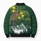 Kea Bird Kowhai New Zealand Bomber Puffer Jacket Mountain Landscape Maori Art