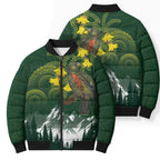 Kea Bird Kowhai New Zealand Bomber Puffer Jacket Mountain Landscape Maori Art