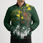 Kea Bird Kowhai New Zealand Bomber Puffer Jacket Mountain Landscape Maori Art