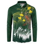 Kea Bird Kowhai New Zealand Button Sweatshirt Mountain Landscape Maori Art