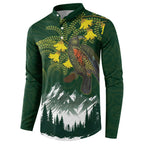 Kea Bird Kowhai New Zealand Button Sweatshirt Mountain Landscape Maori Art