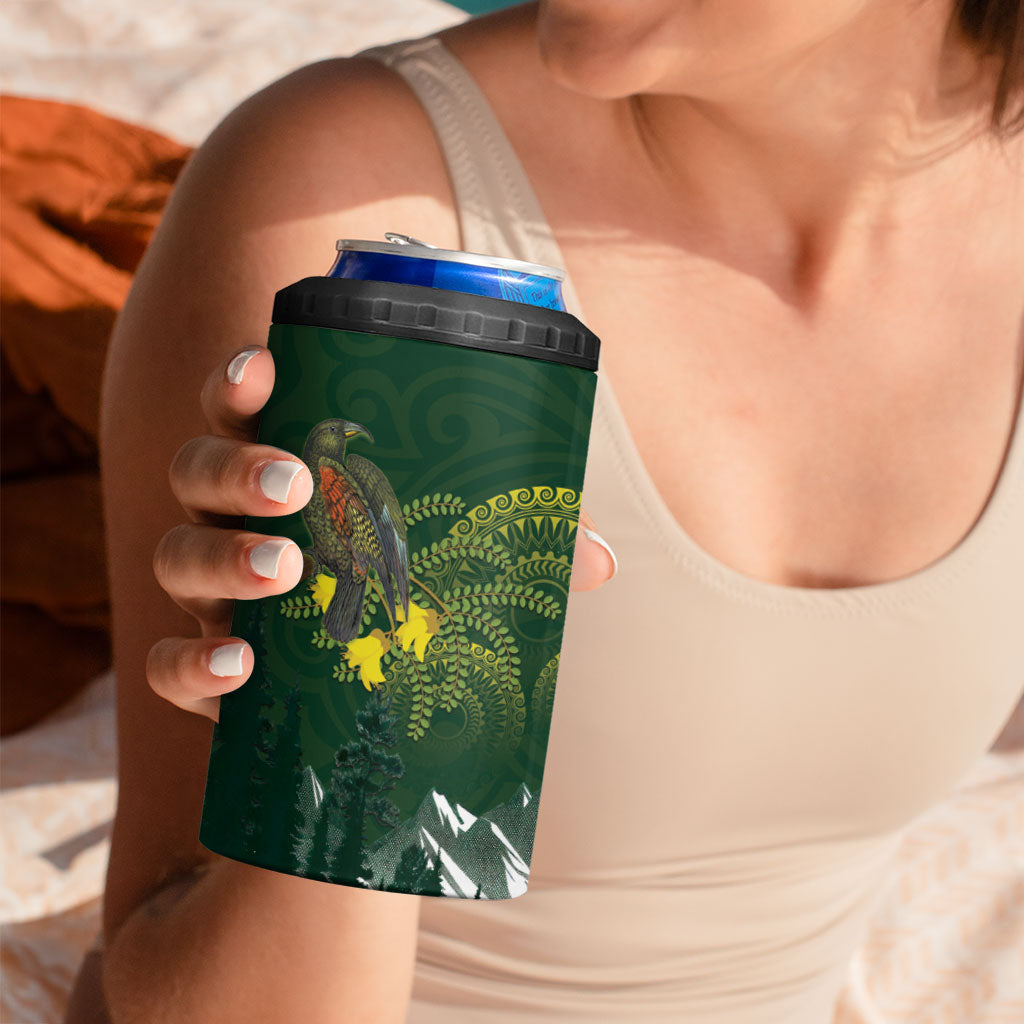 Kea Bird Kowhai New Zealand 4 in 1 Can Cooler Tumbler Mountain Landscape Maori Art