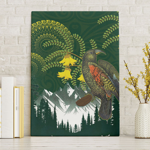 Kea Bird Kowhai New Zealand Canvas Wall Art Mountain Landscape Maori Art
