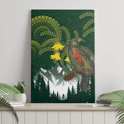 Kea Bird Kowhai New Zealand Canvas Wall Art Mountain Landscape Maori Art