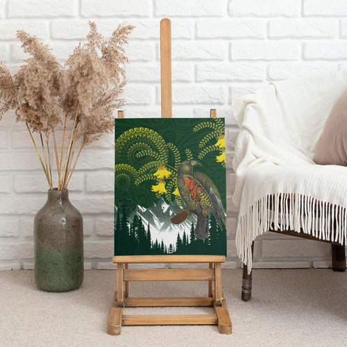 Kea Bird Kowhai New Zealand Canvas Wall Art Mountain Landscape Maori Art