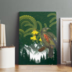 Kea Bird Kowhai New Zealand Canvas Wall Art Mountain Landscape Maori Art