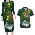 Kea Bird Kowhai New Zealand Couples Matching Long Sleeve Bodycon Dress and Hawaiian Shirt Mountain Landscape Maori Art