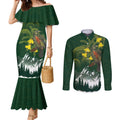 Kea Bird Kowhai New Zealand Couples Matching Mermaid Dress and Long Sleeve Button Shirt Mountain Landscape Maori Art