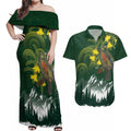 Kea Bird Kowhai New Zealand Couples Matching Off Shoulder Maxi Dress and Hawaiian Shirt Mountain Landscape Maori Art