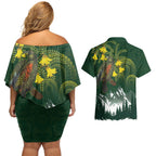 Kea Bird Kowhai New Zealand Couples Matching Off Shoulder Short Dress and Hawaiian Shirt Mountain Landscape Maori Art