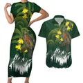 Kea Bird Kowhai New Zealand Couples Matching Short Sleeve Bodycon Dress and Hawaiian Shirt Mountain Landscape Maori Art