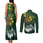 Kea Bird Kowhai New Zealand Couples Matching Tank Maxi Dress and Long Sleeve Button Shirt Mountain Landscape Maori Art