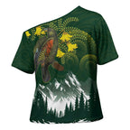 Kea Bird Kowhai New Zealand Cross Shoulder Shirt Mountain Landscape Maori Art