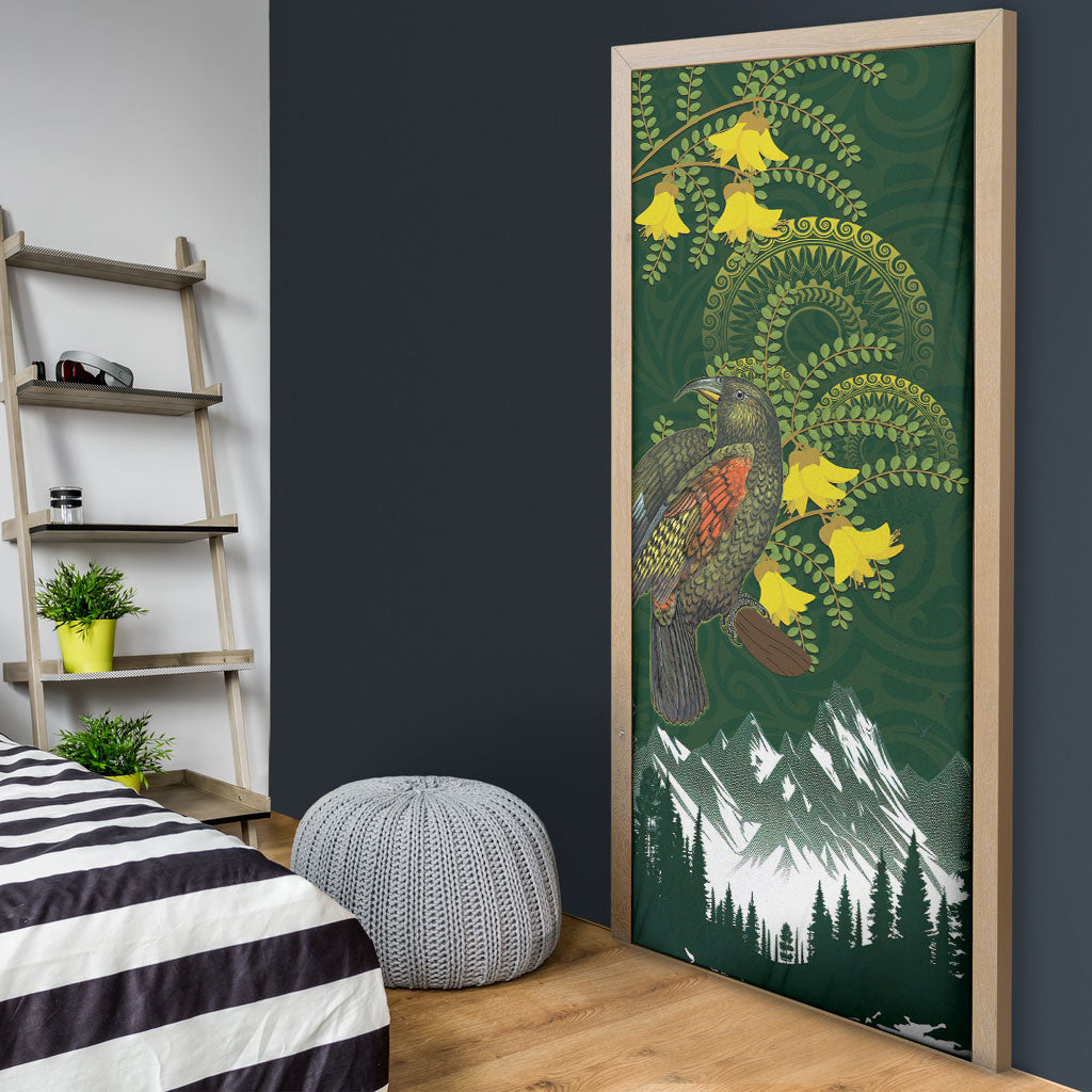 Kea Bird Kowhai New Zealand Door Cover Mountain Landscape Maori Art