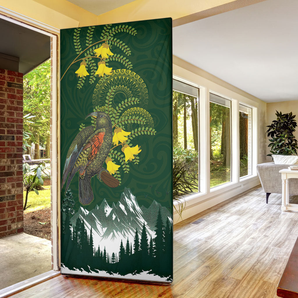 Kea Bird Kowhai New Zealand Door Cover Mountain Landscape Maori Art