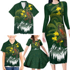 Kea Bird Kowhai New Zealand Family Matching Long Sleeve Bodycon Dress and Hawaiian Shirt Mountain Landscape Maori Art