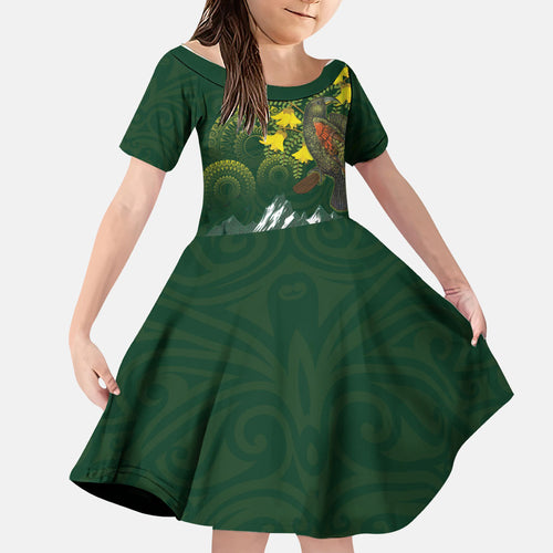 Kea Bird Kowhai New Zealand Family Matching Long Sleeve Bodycon Dress and Hawaiian Shirt Mountain Landscape Maori Art