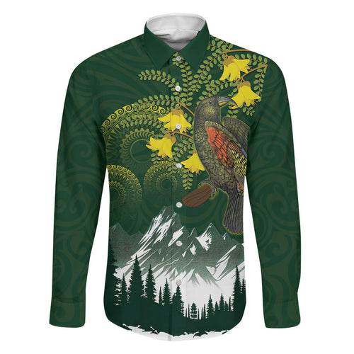 Kea Bird Kowhai New Zealand Family Matching Long Sleeve Bodycon Dress and Hawaiian Shirt Mountain Landscape Maori Art