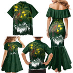 Kea Bird Kowhai New Zealand Family Matching Mermaid Dress and Hawaiian Shirt Mountain Landscape Maori Art