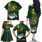 Kea Bird Kowhai New Zealand Family Matching Off The Shoulder Long Sleeve Dress and Hawaiian Shirt Mountain Landscape Maori Art
